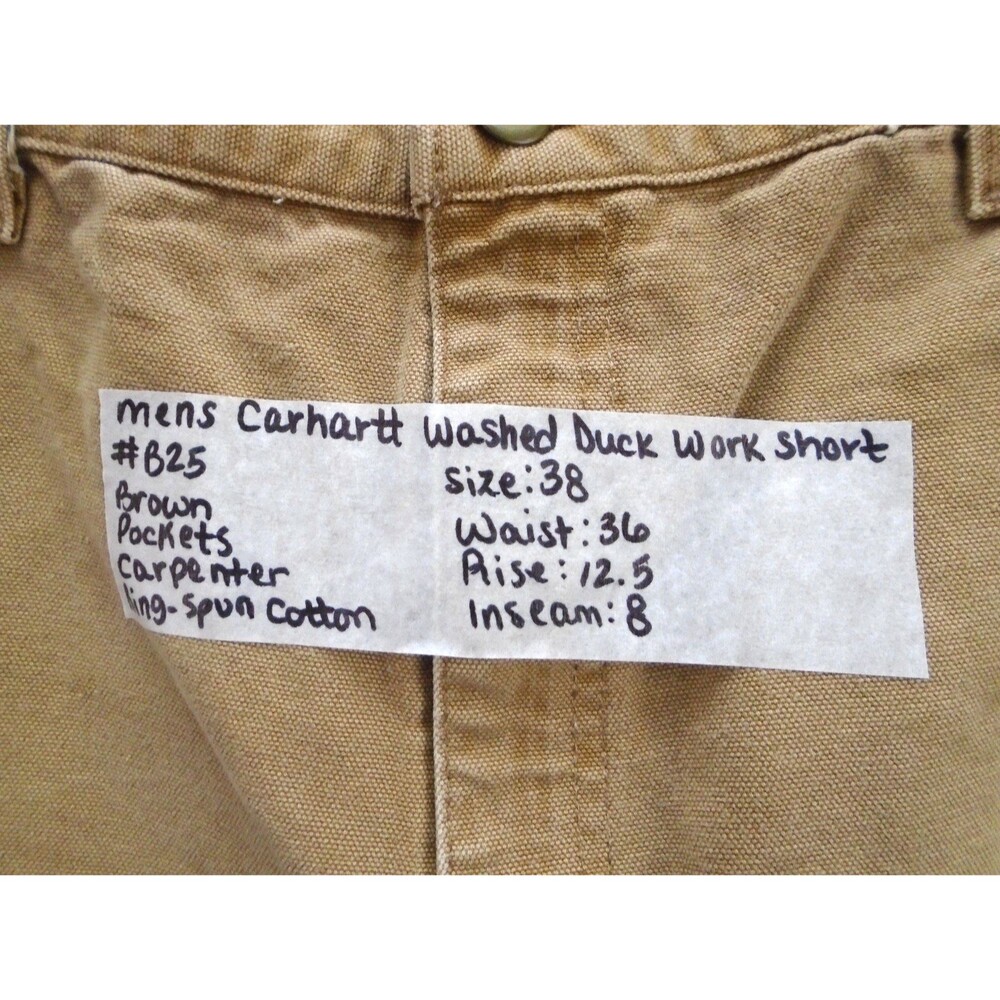 VTG Carhartt B25 BRN Carpenter Shorts Made In USA Duck Canvas Brown Mens 38x8 - Picture 3 of 6